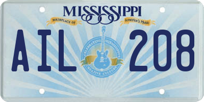 MS license plate AIL208