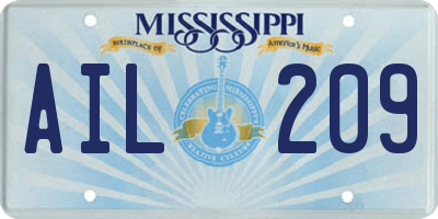 MS license plate AIL209