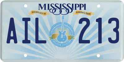 MS license plate AIL213