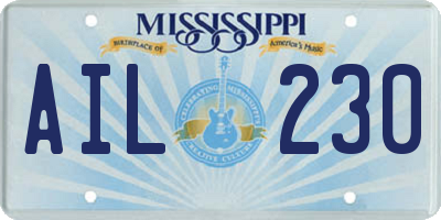 MS license plate AIL230