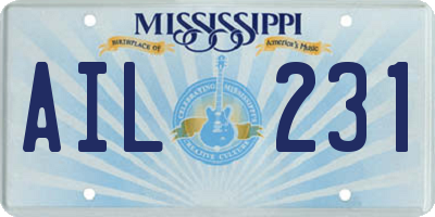 MS license plate AIL231