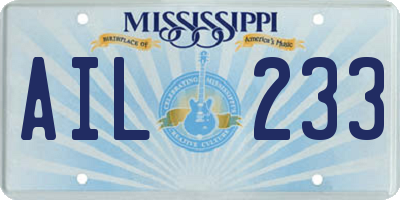 MS license plate AIL233