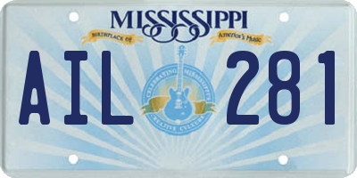 MS license plate AIL281