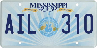 MS license plate AIL310