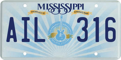 MS license plate AIL316