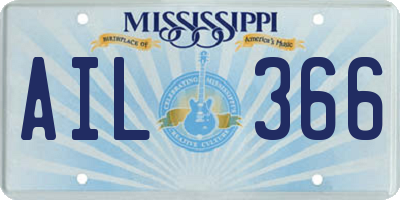 MS license plate AIL366