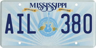 MS license plate AIL380