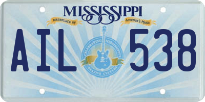 MS license plate AIL538