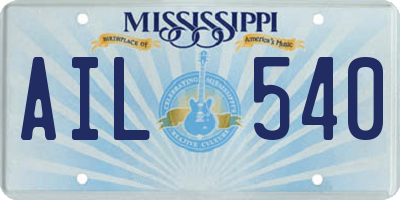 MS license plate AIL540