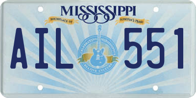 MS license plate AIL551