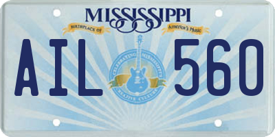 MS license plate AIL560