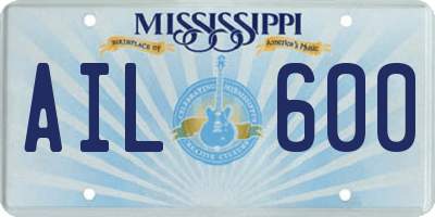 MS license plate AIL600