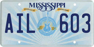 MS license plate AIL603