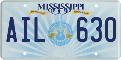 MS license plate AIL630