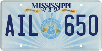 MS license plate AIL650