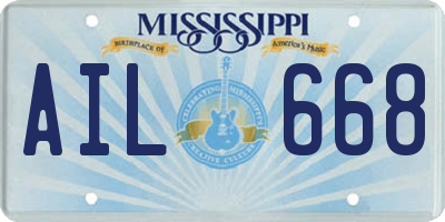MS license plate AIL668