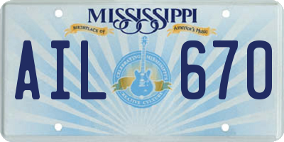 MS license plate AIL670