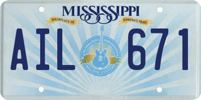 MS license plate AIL671
