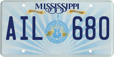 MS license plate AIL680
