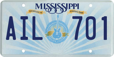 MS license plate AIL701