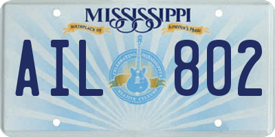 MS license plate AIL802
