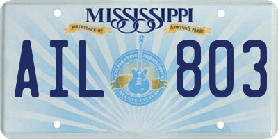 MS license plate AIL803