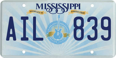 MS license plate AIL839