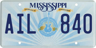 MS license plate AIL840