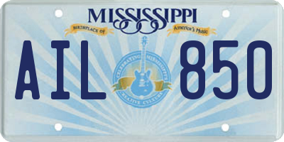 MS license plate AIL850