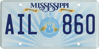 MS license plate AIL860