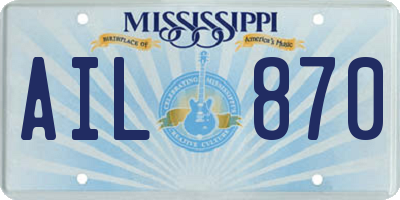 MS license plate AIL870