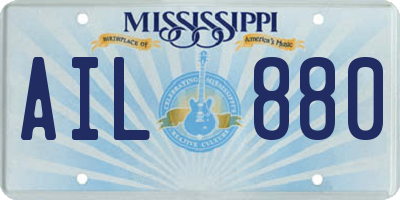 MS license plate AIL880
