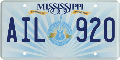 MS license plate AIL920