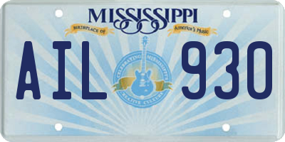 MS license plate AIL930