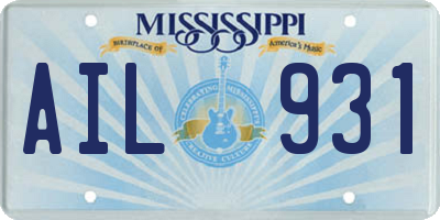 MS license plate AIL931