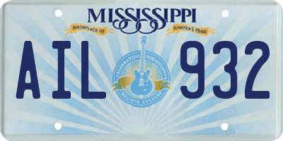 MS license plate AIL932