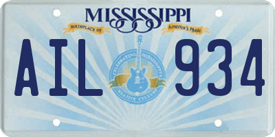 MS license plate AIL934