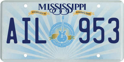 MS license plate AIL953