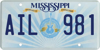 MS license plate AIL981