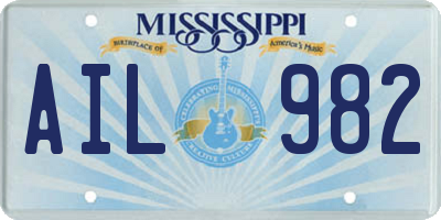 MS license plate AIL982