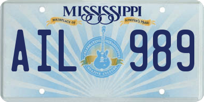 MS license plate AIL989