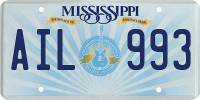MS license plate AIL993