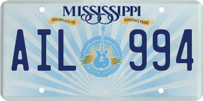 MS license plate AIL994