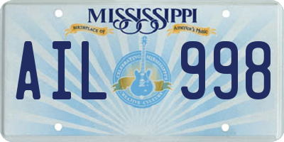 MS license plate AIL998