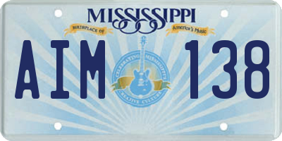MS license plate AIM138