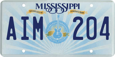 MS license plate AIM204