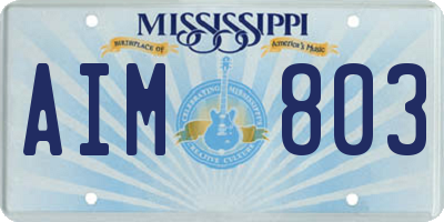 MS license plate AIM803