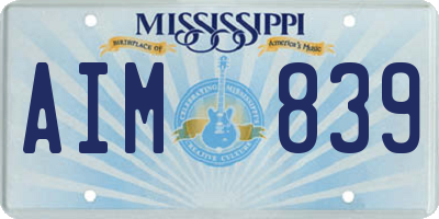 MS license plate AIM839