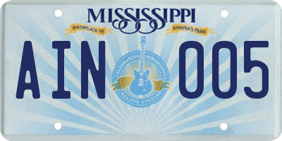 MS license plate AIN005