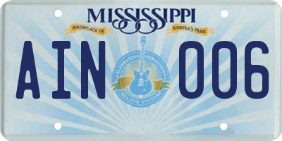MS license plate AIN006